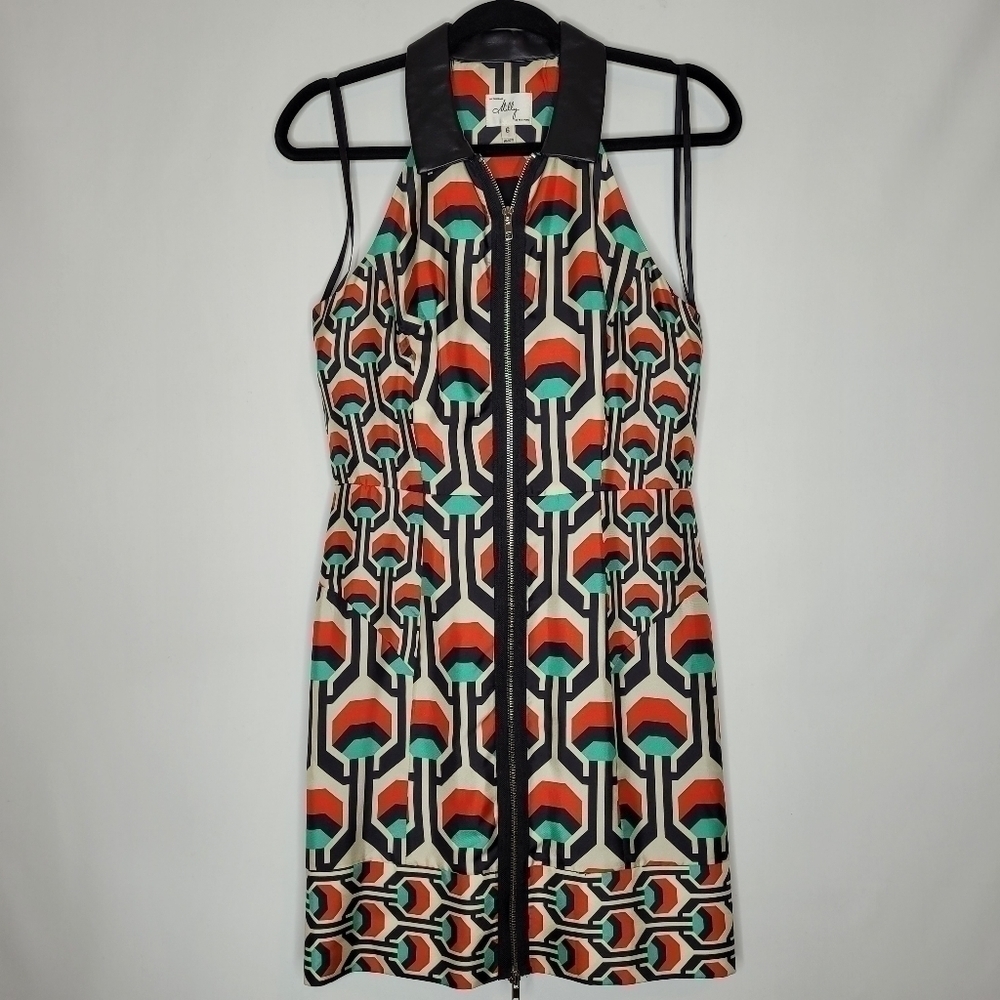 Milly Green, Red and Black Geometric Sheath Dress - Picture 4 of 15